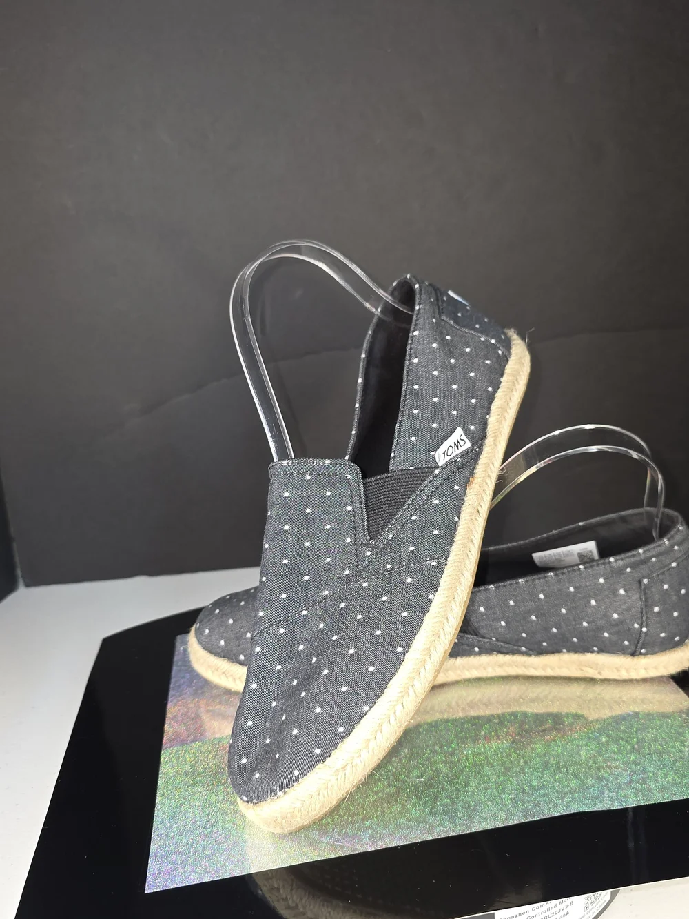 Toms Redondo Espadrille Loafer Chambray Gray/ Black Dot Slip-On Sz 8.5